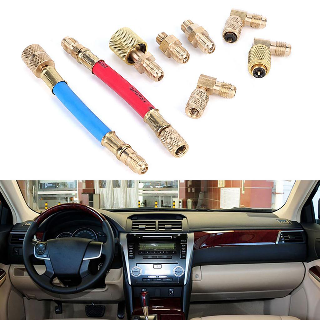 8pcs Set Air Conditioning Refrigeration R 12A C Connector Adapter Hoses R134A R12