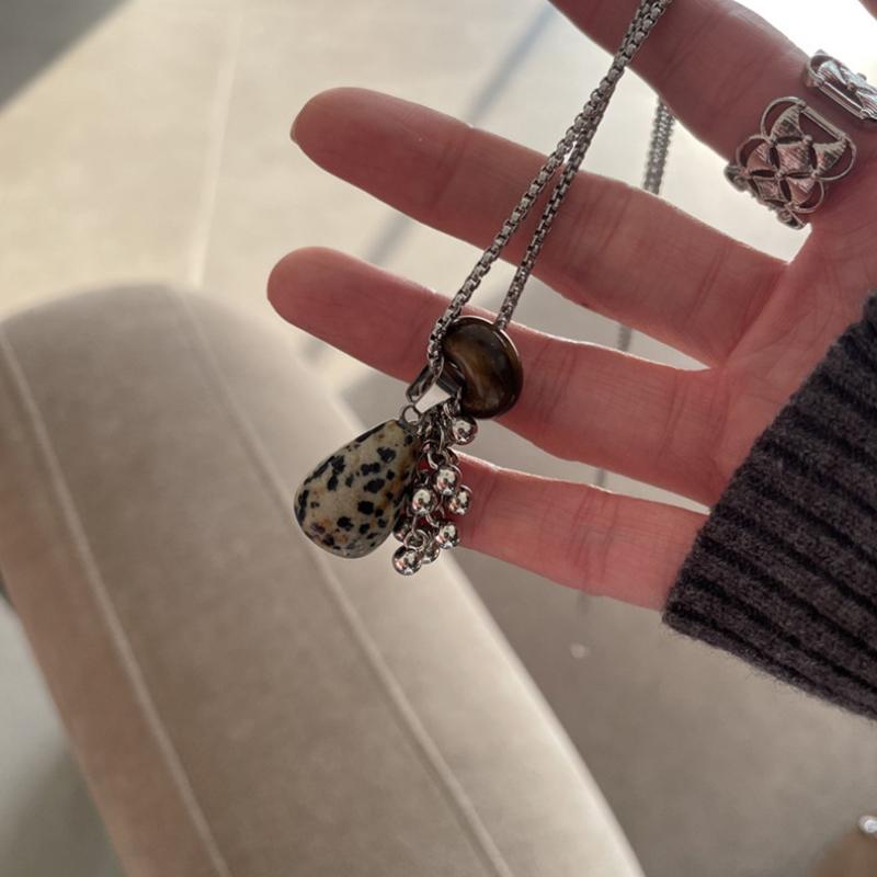Fashion Spotted Tiger Eye Stone Irregular Pendant Necklace for Women Long Chain Girls Charm Aesthetic Jewelry Accessories