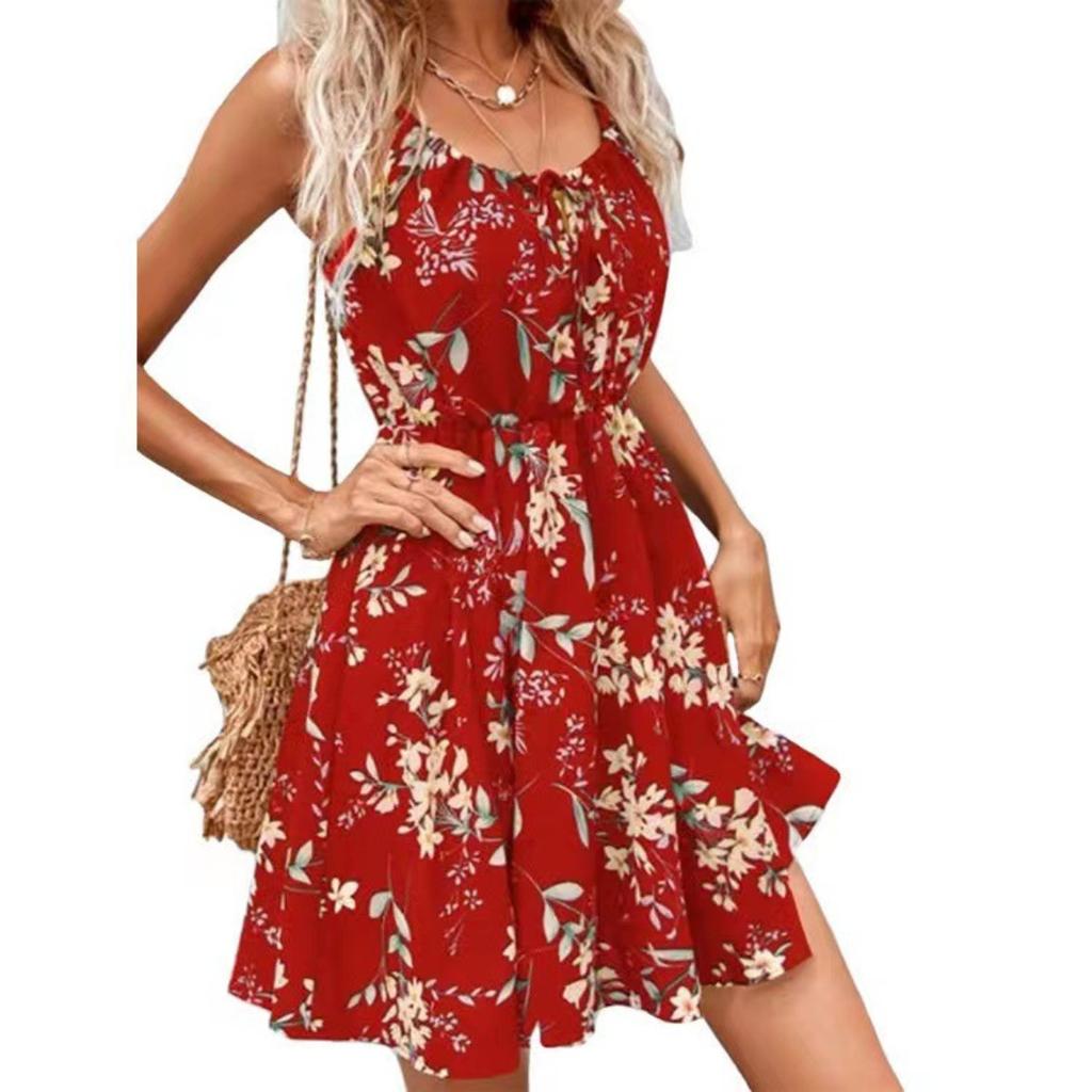Summer New Style, Elegant, Sleeveless, Dress, Pullover, Printed, Elastic Waist, Camisole Short Skirt, Women's