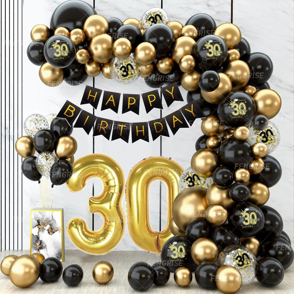 Black Gold Balloon Garland Arch Kit Happy 18 30 40 50 Year Old Birthday Party Decor Adults Anniversary Confetti Latex Balloon