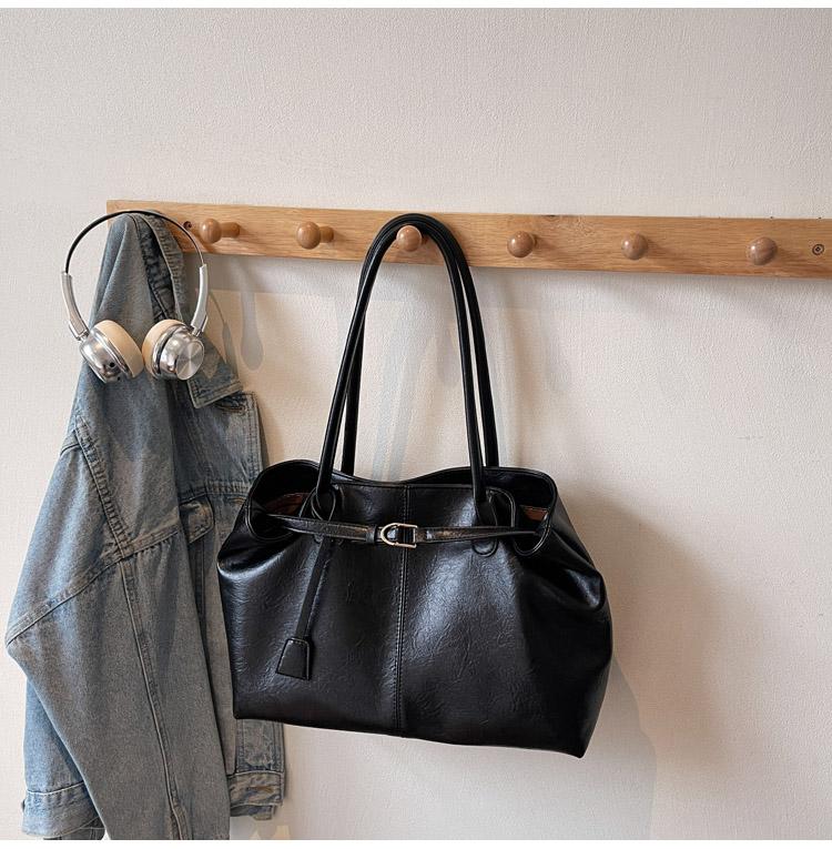 PU Solid Color Large Capacity Shoulder Bags Hasp Sewing Women's Bags 2026  Temperament Versatile Women's Handbags