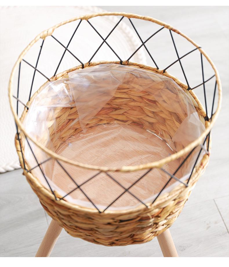 Nordic Rattan Woven Flower Pot and Stand for Living Room/Balcony Decor.
