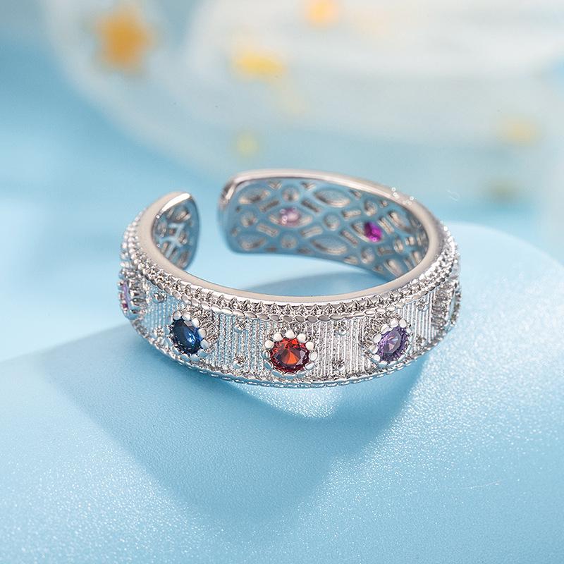 Elegant French Court Style Purple Zircon Eye-Shaped Ring for Women Adjustable