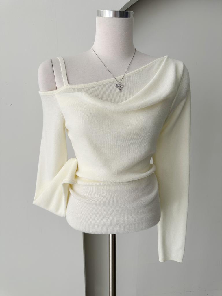 Shasha One-Shoulder Draped Off-Shoulder Women's Spring Knit 3 Colors