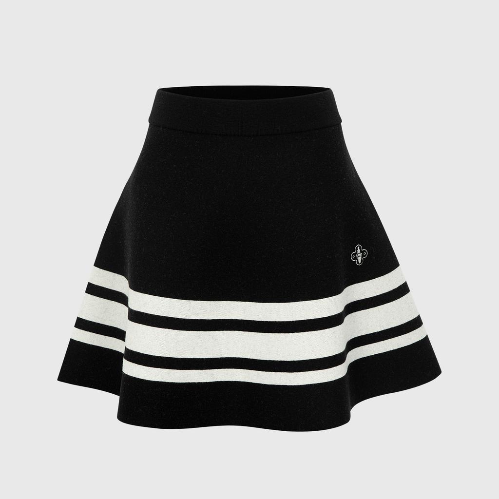 Rick A-Line Contrast Elastic Wool Skirt (Black)_L3C1-Ns04K