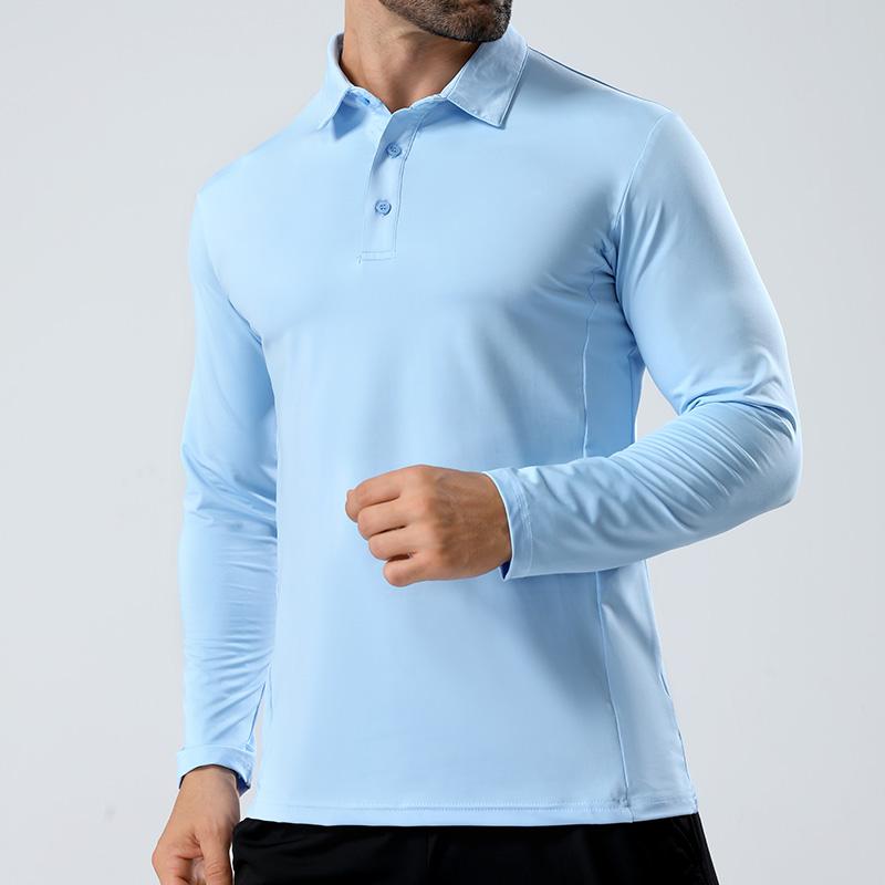 

Спортивная футболка с длинным рукавом, рубашка-поло, мужская, новая весенняя, быстросохнущая, дышащая, высокая эластичность, облегающая, с воротником, топ 3XL синий