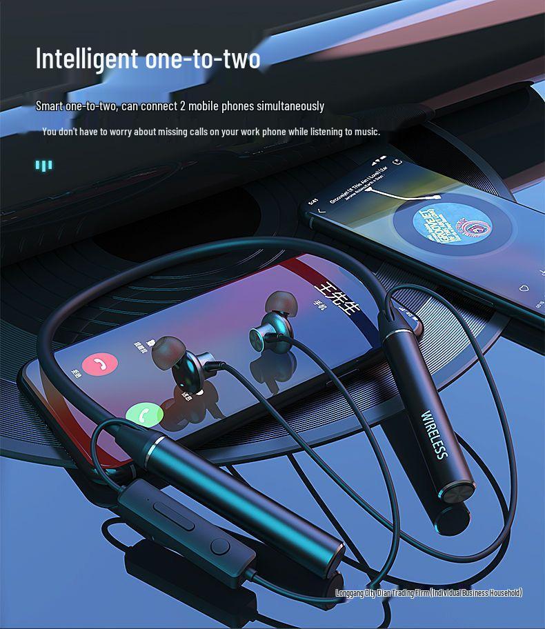 Ultra-Long Standby 5.1 Bluetooth Neckband Headphones with Card Slot & Heavy Bass, Compatible with Huawei, OPPO, Vivo, Apple.