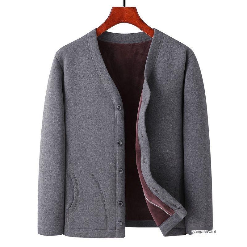 Men's Fleece-Lined Warm Winter Cardigan Jacket for Middle-Aged & Elderly