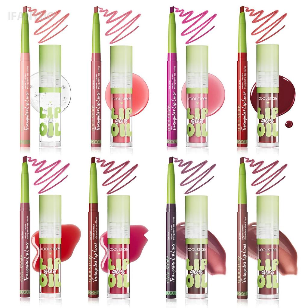 Hydrating Lipliner Lip Gloss Set Matte Lip Outline Contour Liner Nude Brown Plumping Moisturizing Lip Tint for All Skin Types