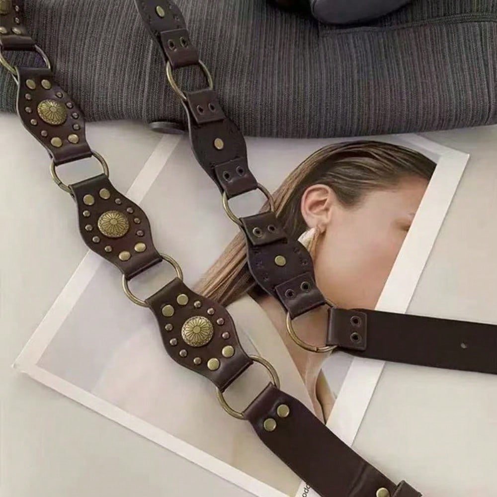American Retro Buckle Belt Women's Rivets New Brown Belt with Jeans Belt Versatile Waist Chain