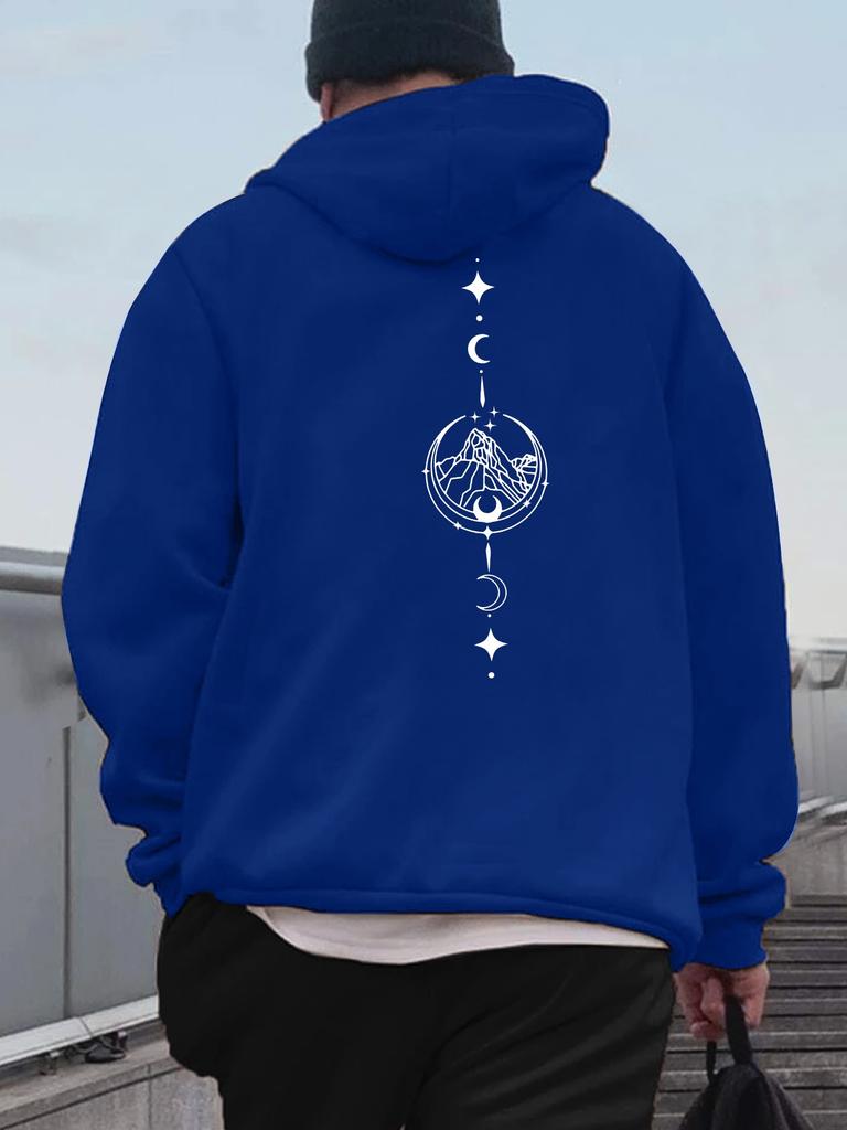 2025 New Autumn and Winter Men's Moon and Mountain Print Comfortable Long-sleeved Hoodie Sweatshirt Versatile Daily Jumper