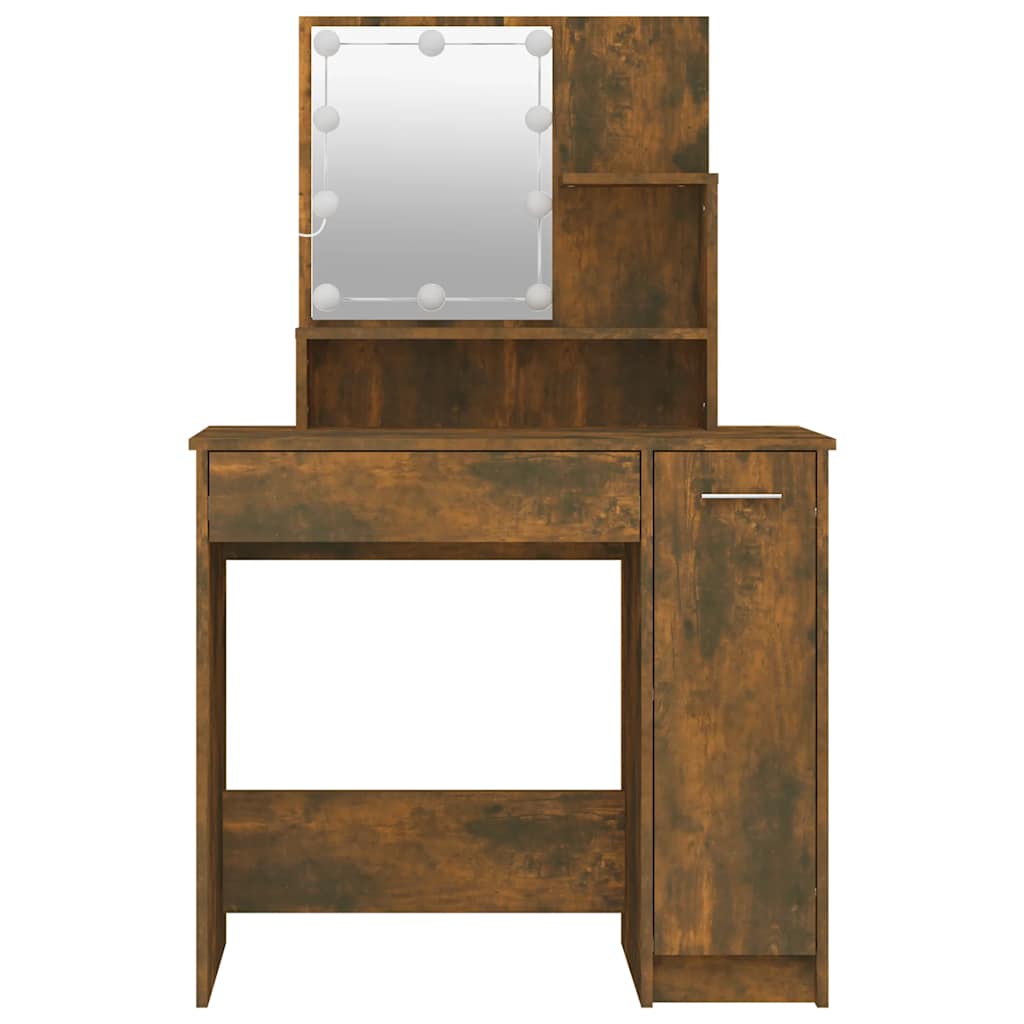 Makeup Table with LED Smoke Oak Finish 86.5 x 35 x 136 cm