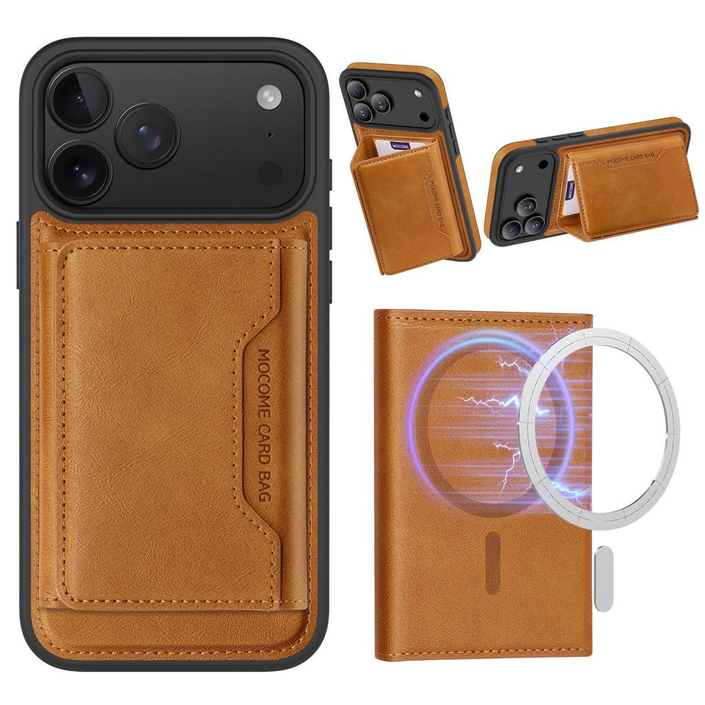 Apple 17 Pro Max Magnetischer Kartenhalter Ständer Lederhülle - Sturzsicheres Schutz-iPhone 16 Cover mit Kartenschlitz