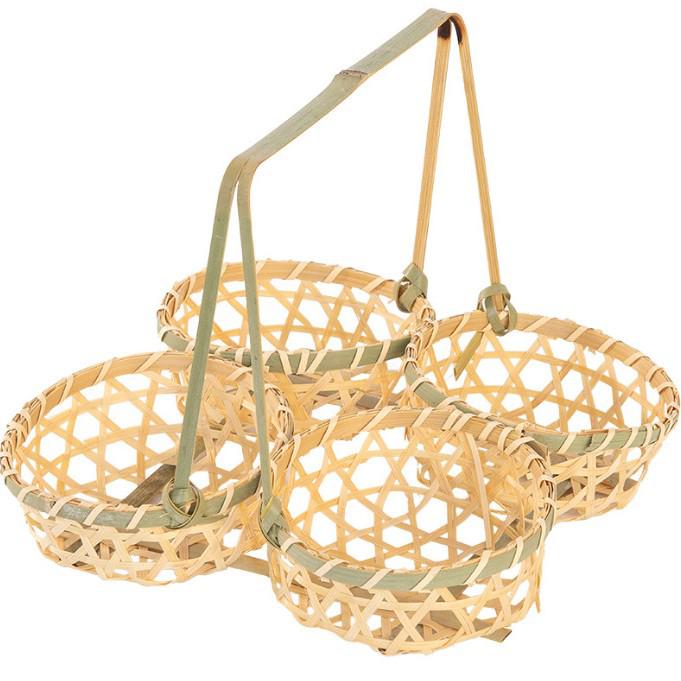 Cesto Piccolo Intrecciato in Bambù con Manico: Vassoio Rotondo con Manico per Tè, Snack, Frutta e Pasticcini - Design Creativo a Strati Multipli