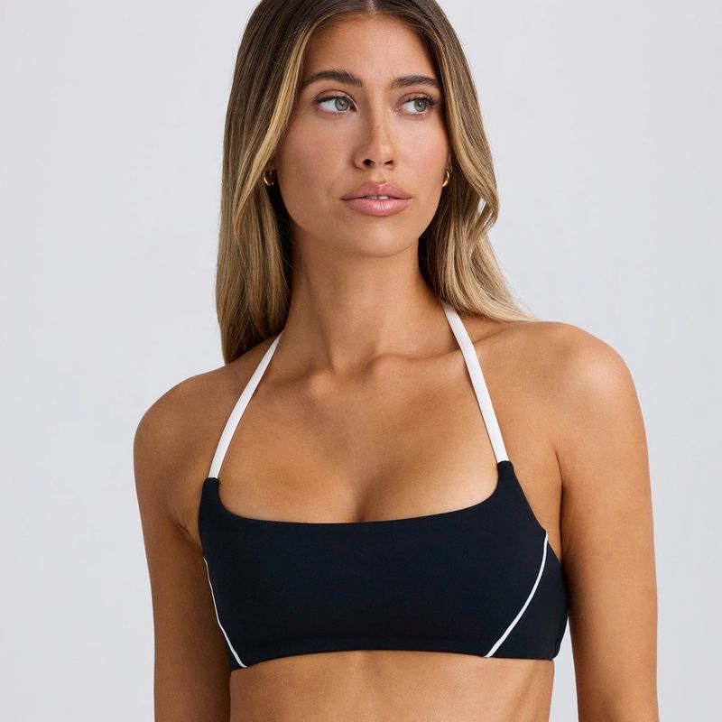 

Botee Same Style Contrast Color Halter Backless Lady Sexy Sports Vest Bubble Wrap Nude Feel Comfortable Yoga Bra Black and white bra XL