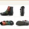 Johnature Ethnic Style Flower Mixed Colors Genuine Leather Women's Versatile Boots Warm Cotton Shoes