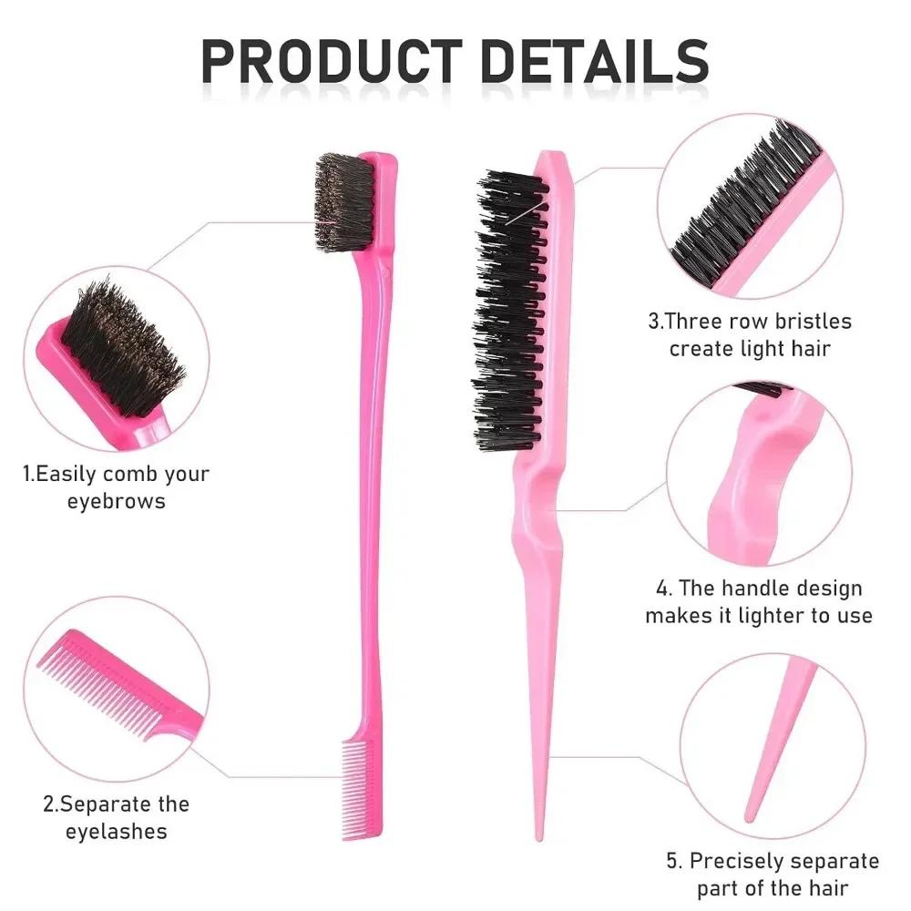9PCS Hair Styling Comb Set Teasing Hair Brush Triple Teasing Combs Rat Tail Combs Edge Brush Hair Clips Barber Hairdressing Tool