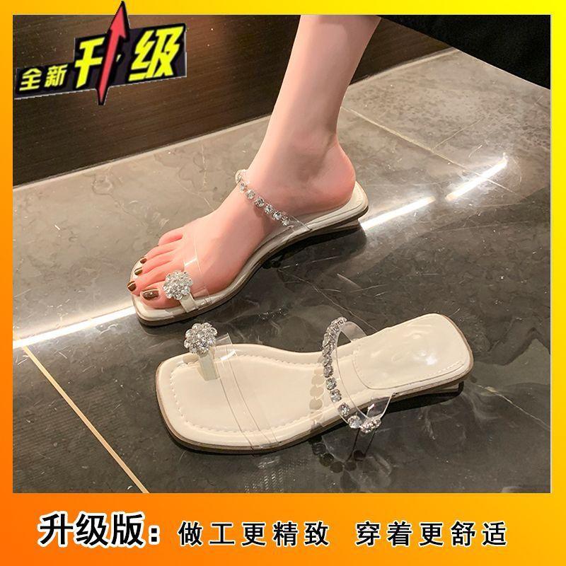 Niche low-heeled rhinestone cover toe sandals for women in summer wear 2025 summer new fashion beach vacation style sandals for women