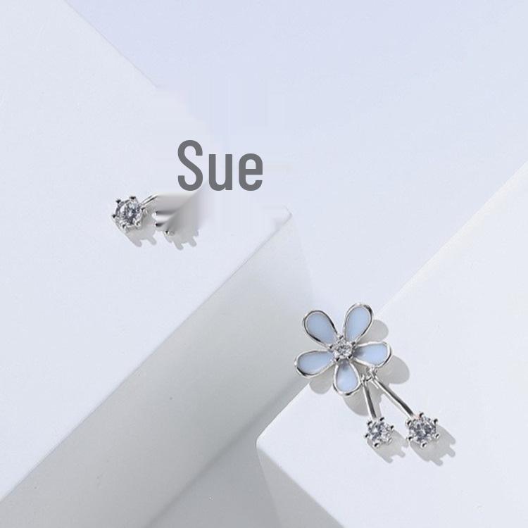 Mori Style Gray-Blue Daisy Tassel Sterling Silver Earrings