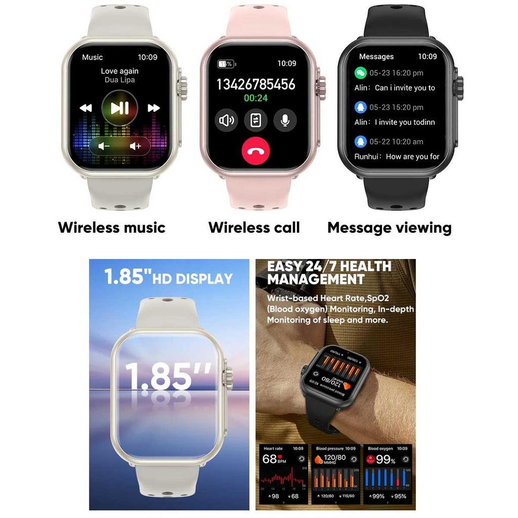 Neue Smartwatch 1000mAh Lange Akkulaufzeit Für Männer Frauen Fitness Sport Bluetooth Anruf Wasserdicht 1,85 Zoll Voll Touch Smartwatch