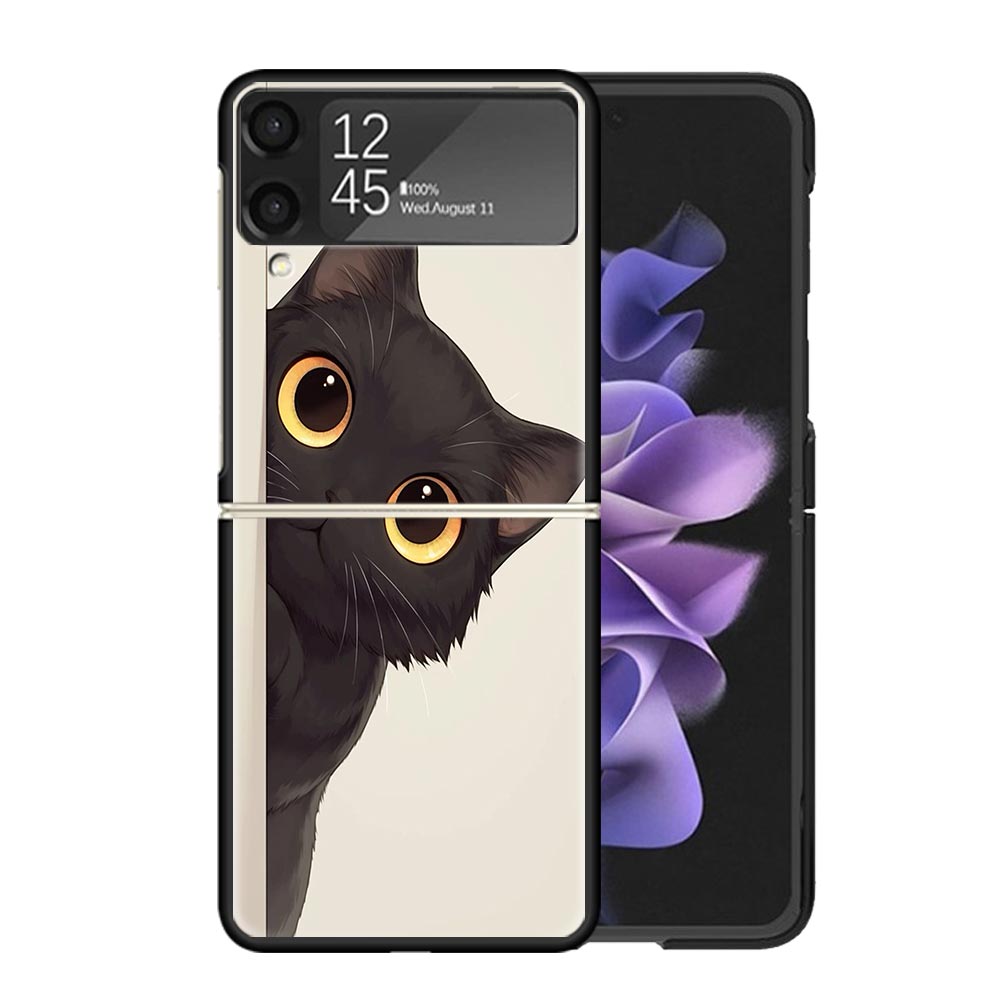 Cat Cute Kitten Cartoon Clear Phone Case For Samsung Z Flip 7 6 5 4 3 Galaxy ZFlip7 ZFlip6 ZFlip5 ZFlip4 ZFlip3 5G Print Cover Z