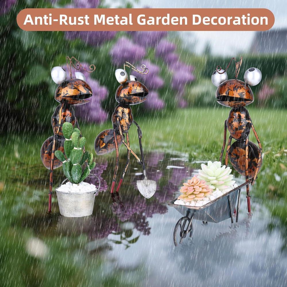 3-Piece 13" Busy Working Ants Metal Garden Stator Outdoor Decor, Unny Metal Yard Art or Home Decoration, Handmade Retro Statue G