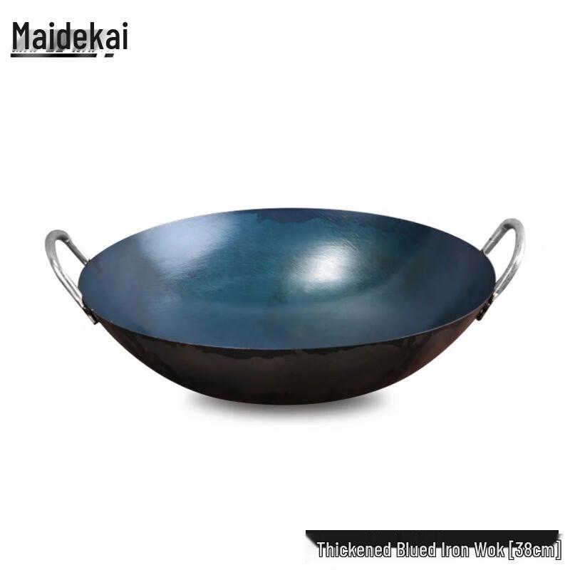 Maidekai 38cm Double-Ear Round Bottom Wrought Iron Wok 38cm