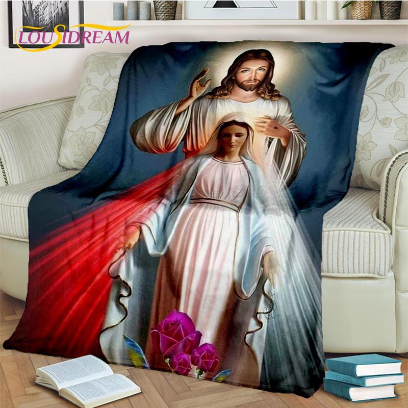 Jesus Blessed Virgin Mary Pray Blanket,Soft Throw Blanket for Home Bedroom Bed Sofa Picnic Travel Office Rest Cover Blanket Kids