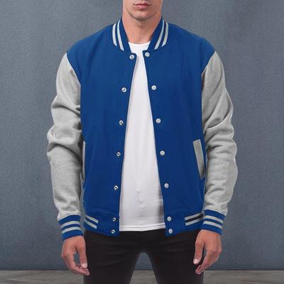 Men Baseball Jacket Stand Collar Long Sleeve Buttons Closure Patchwork Color Coat with Pockets Autumn Winter Fleece Lining Casua