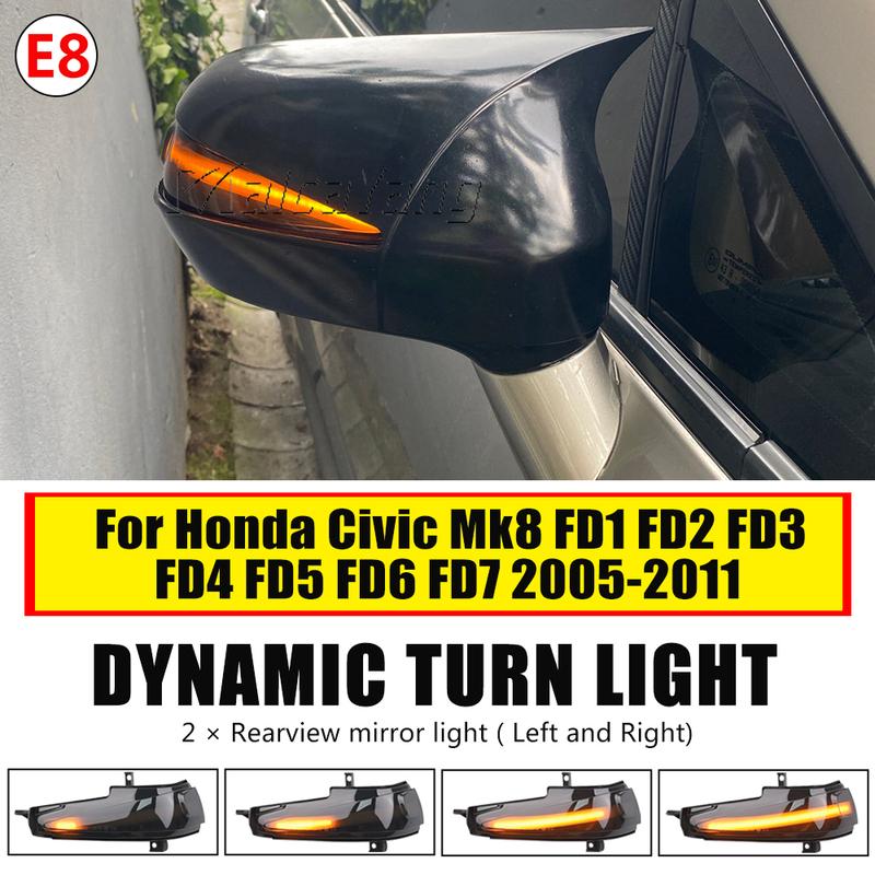For Honda Civic Mk8 Sedan FA 1 2 3 FD 1 2 3 4 5 05-11 Dynamic Turn Signal Light LED Side Mirror Indicator Blinker Light