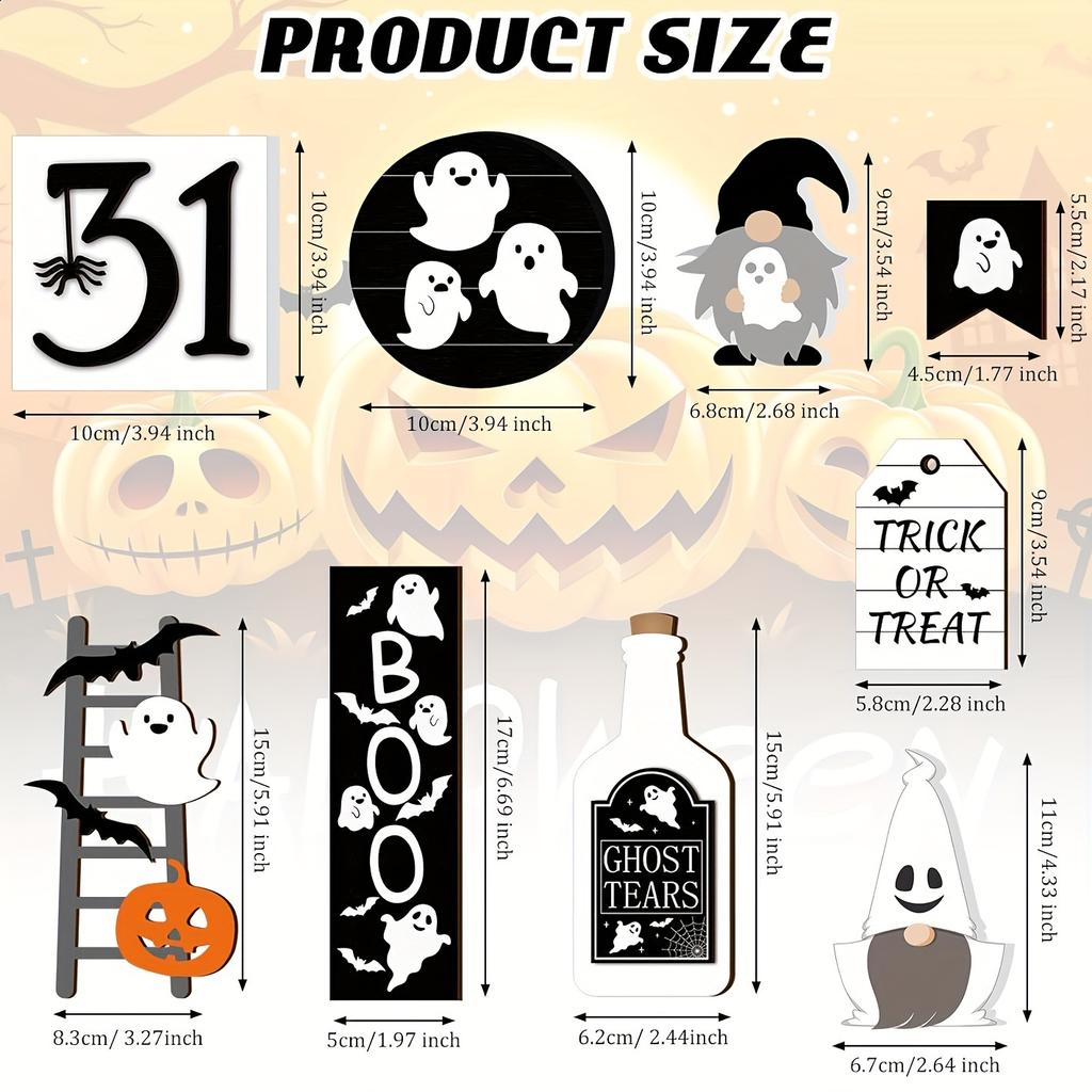 12-teiliges Halloween-Etageren-Dekor im gruseligen Stil - Rustikale Holz-Bauernhaus-Dekoration für eine aufregende Festivalatmosphäre