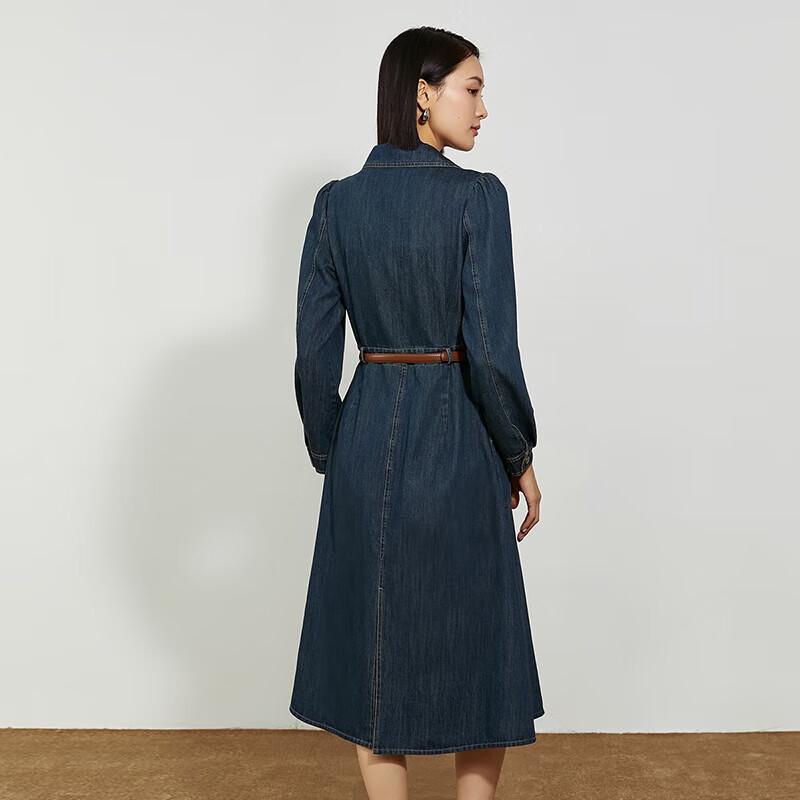 Elegantes Damen-Denim-Langarmkleid in mittlerer Länge