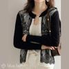 Knit Lace Pearl Long Round [Blue Beryl] [Limited Stock] [Blue Beryl] Women's Cardigan, Front, Buttons, Sleeves, Neck, Piping, Black, BB022-BK-S