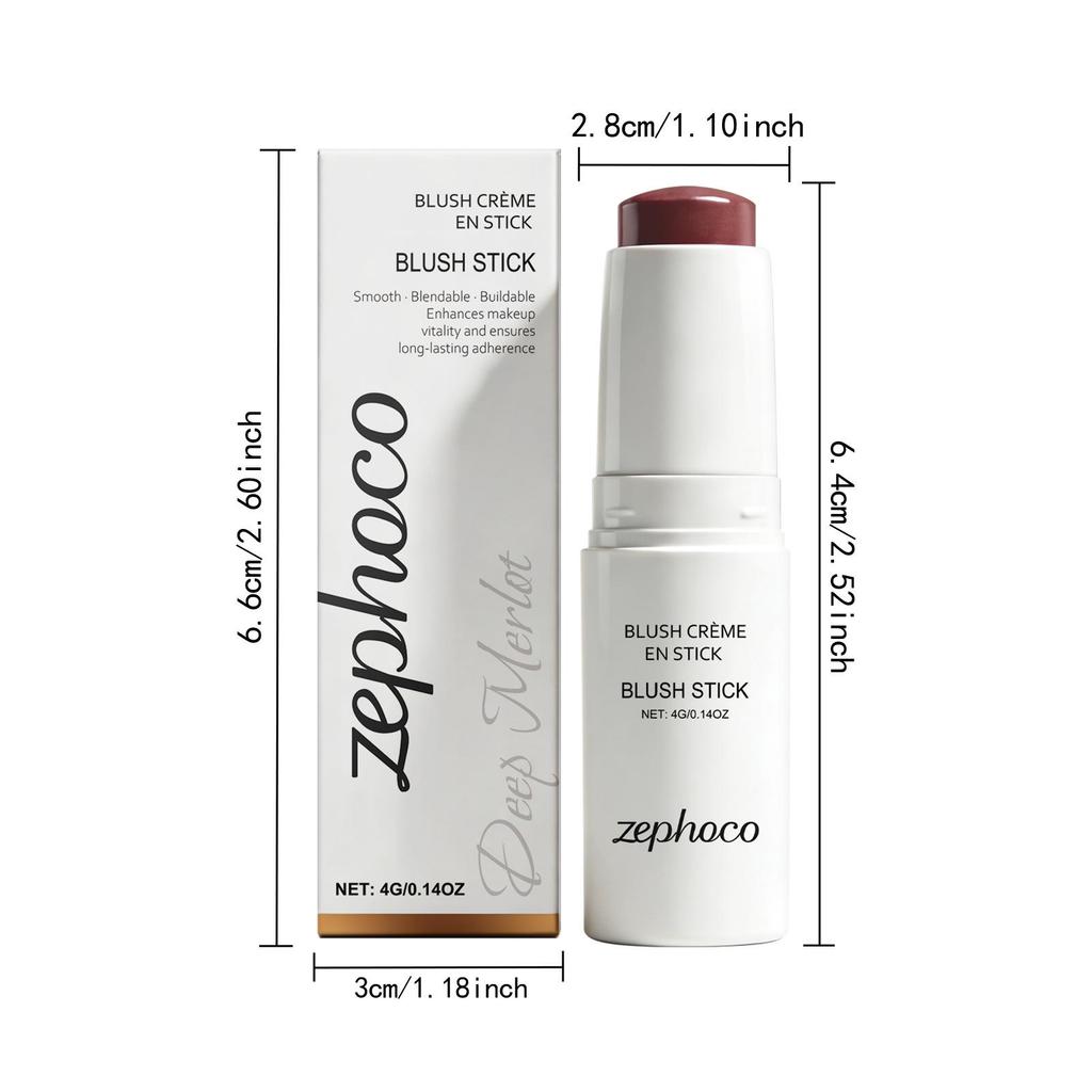 Zephoco Soft Matte Long-Lasting Deep Merlot Blush Stick - Portable, Easy-to-Use, Natural Finish, Moisturizing.