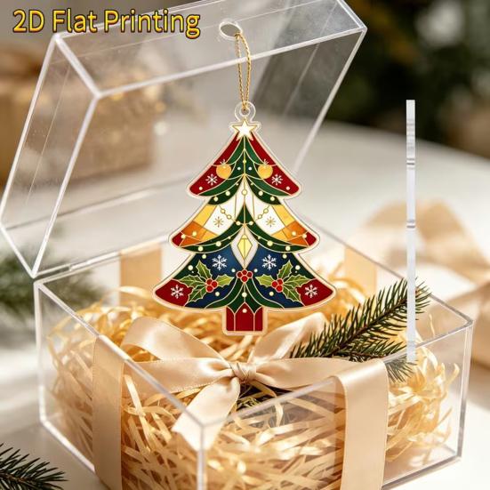 Customizable Style Hanging Ornament 2D Flat Acrylic Christmas Tree Ornament, Vintage Stained Lightweight Pendant with Lanyard Glass Pendant,