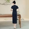 LongChinese-style Qipao Dress Women Vintage Fit Short Sleeve Daily Wear With Stand Collar Side Slit