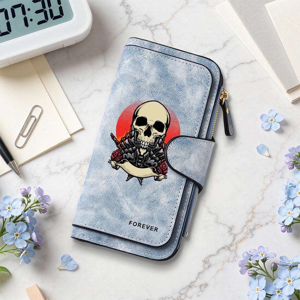 Skull Pattern Long Wallet Large Capacity Multi Card Slot Fashion Purse