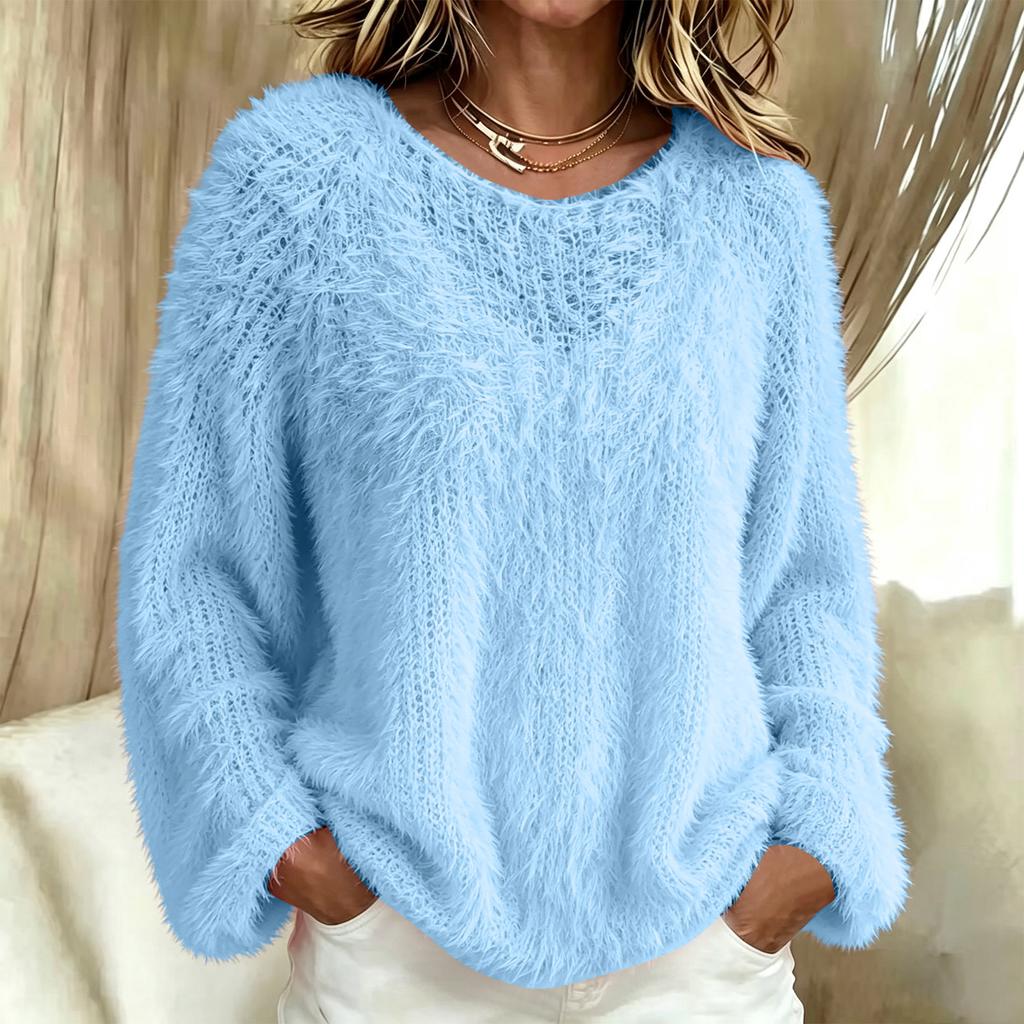 Damen Flauschiger Langarm Rollkragen Pullover Top in Farben