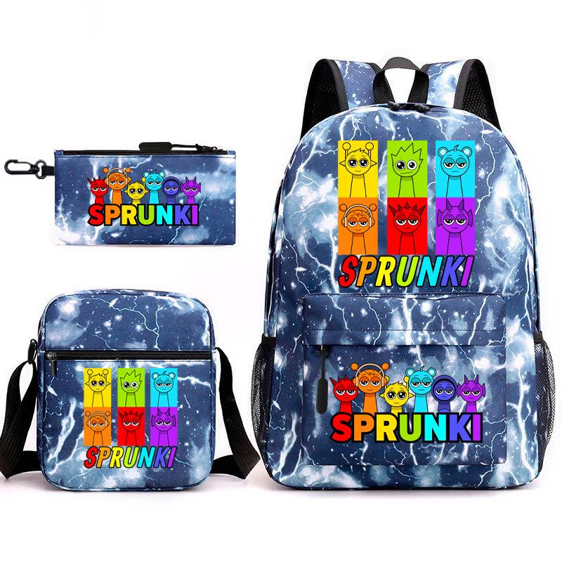 New Game Merchandise Primary School Bag Rhythm Box Sprunki Cartoon Starry Sky Backpack 3-piece Set L