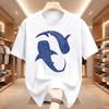 Men'S Print T-Shirt  Double Whale Totem Print Blue And White Contrast Design Casual Breathable