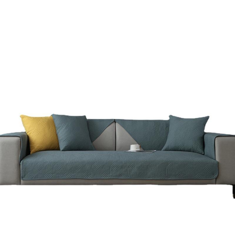 Four Seasons Washed Cotton Quilted Plaid Sofa Cushion Modern Simple Solid Color Fabric Anti-Slip Sofa Cushion Cover