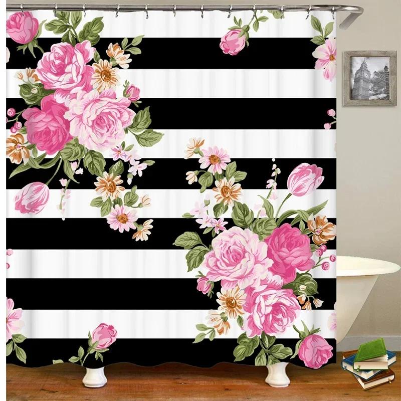 Czerwona róża Motyl Kwiaty Zasłona prysznicowa 3D Łazienka Zasłona Tkanina Wodoodporny Poliester Zmywalny Zestaw Zasłon Ekranowych do Kąpieli