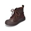 Johnature Retro Women's Ankle Boots Genuine Leather Lace Up Thick Soled Cowhide Short Boots