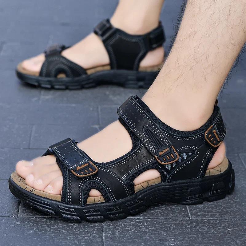 Fashion Classic Mens Sandals Summer Genuine Leather Sandals Men Outdoor Casual Lightweight Sandal Fashion Men Sneakers Zapatillas Male