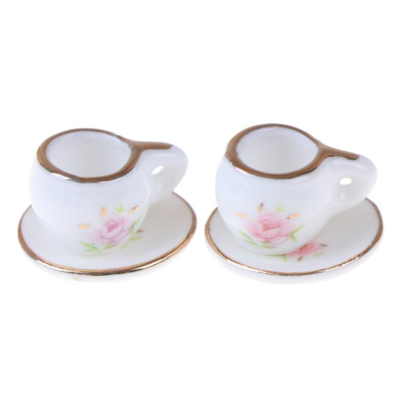 8Pcs 1/12 Dollhouse Miniature Dining Ware Porcelain Tea Set Dish Cups