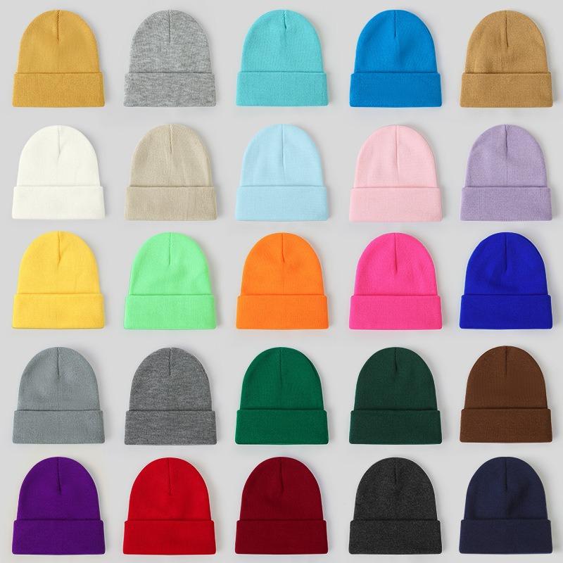 Solid Color Knitted Hat Printing O Autumn and Winter Warm and Cold-proof Versatile High Elastic Sleeve Cold Hat Man