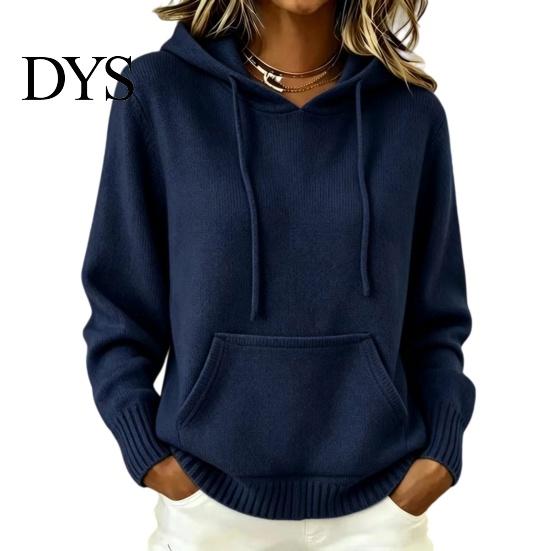 Damen Pullover Strick Kapuzenpullover für Herbst Winter, Langarm Pullover Gestrickte Kapuzenpullover mit Taschen Vordertasche, Einfarbig Lässig Kapuzenpullover
