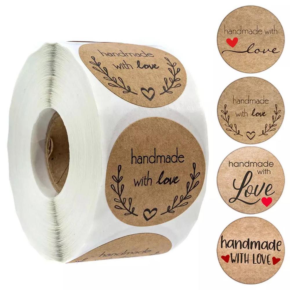 100-500Pcs Vintage Kraft Paper Stickers Scrapbook Gift Stationery Label Stickers Handmade With Love Thank You For The Stickers