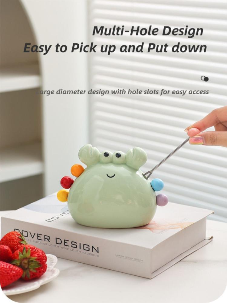 Krabba Fruktgaffel Dessert Söt Rostfritt Stål Liten Gaffel Keramisk Förvaringsburk Set Fruktplockar Barnsäkerhet Fruktspett