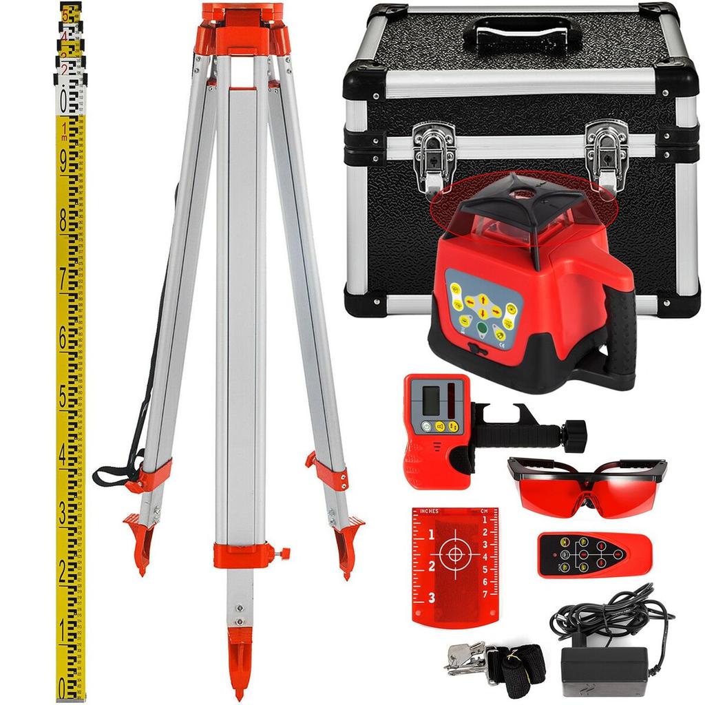Red Rotary Laser Level Self Leveling Measuring Automatic Self-leveling Laser Level 360-degree Rotary Scanning 500m + Tripod + 5m Staff